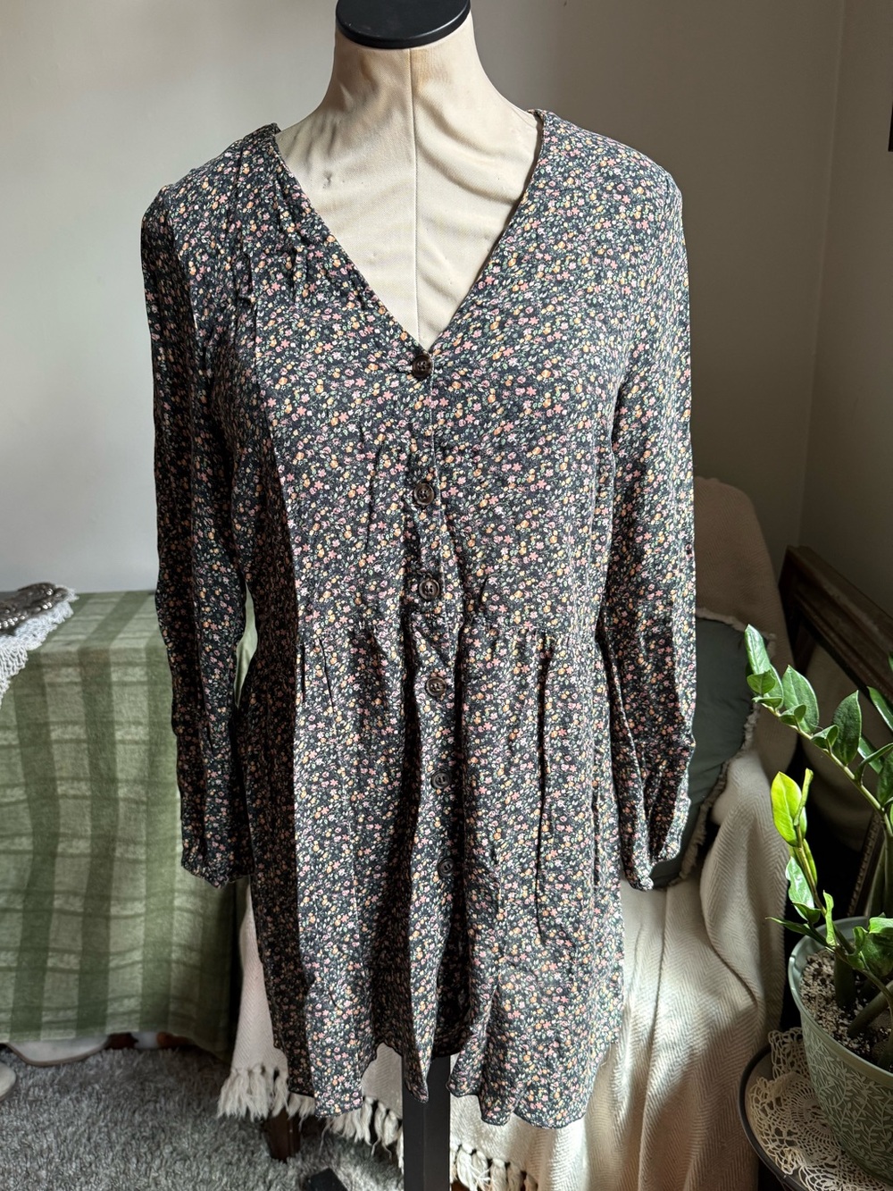 Topshop Floral Mini Dress with Buttons
